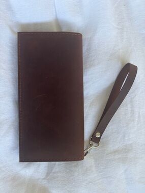 Dark Brown Leather Clutch with Wrist Strap